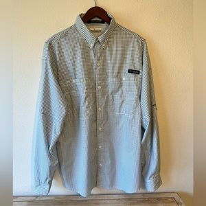 Columbia Blue and White Checkered Casual Button Down Shirt